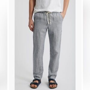 Alex Crane Bo Linen Drawstring Pants Mens Pull On Striped With Pockets Size L